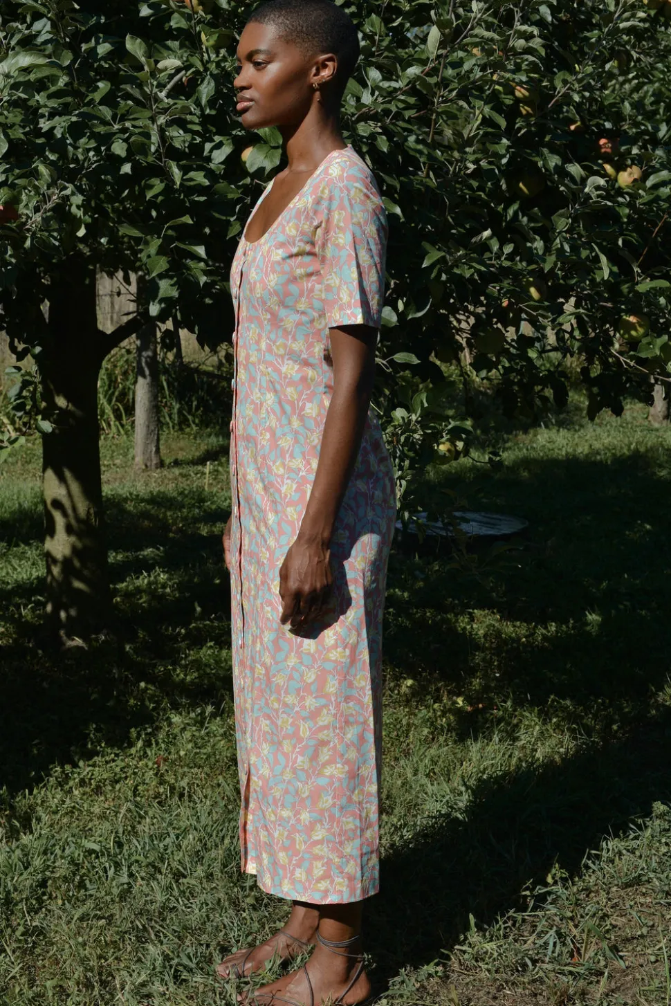 Mod Midi Dress in Coral Bougainvillea