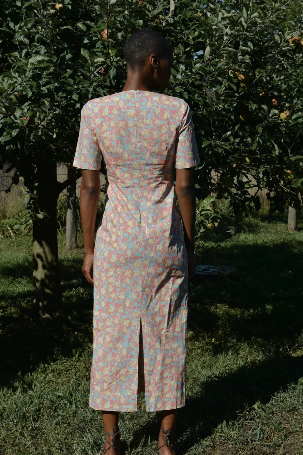 Mod Midi Dress in Coral Bougainvillea