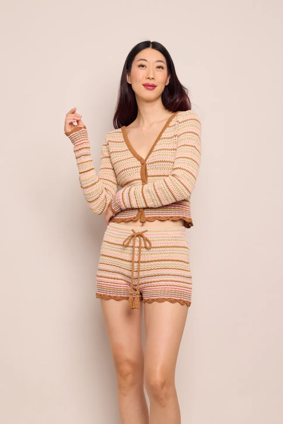 Moira Shorts in Clay Striped Lurex Crochet