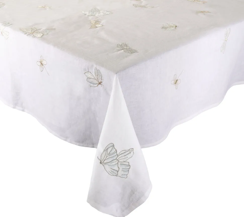 Monarch Garden Tablecloth in White & Iridescent