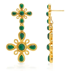 Monique Gem Double Drop Earrings in Malachite