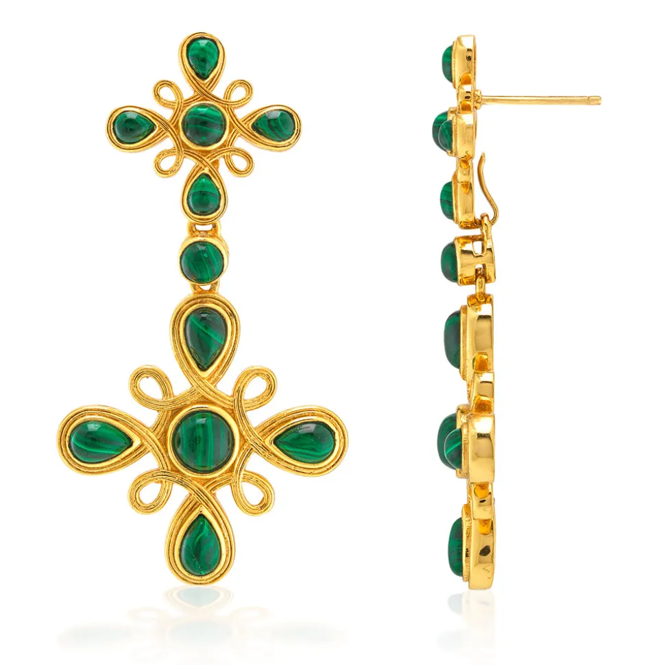 Monique Gem Double Drop Earrings in Malachite