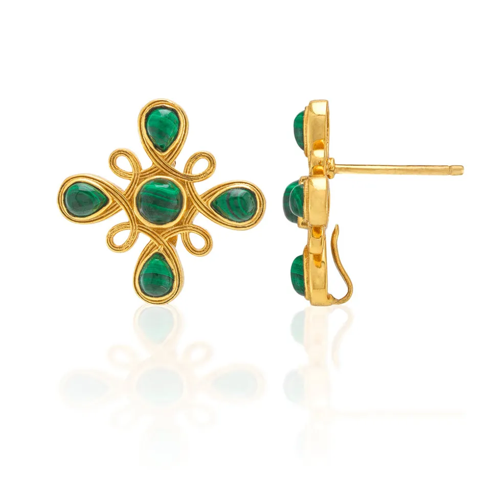 Monique Gem Double Drop Earrings in Malachite