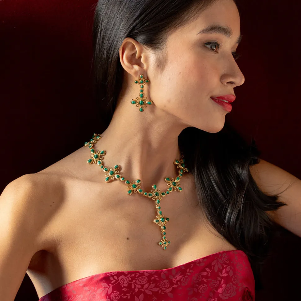 Monique Gem Double Drop Earrings in Malachite
