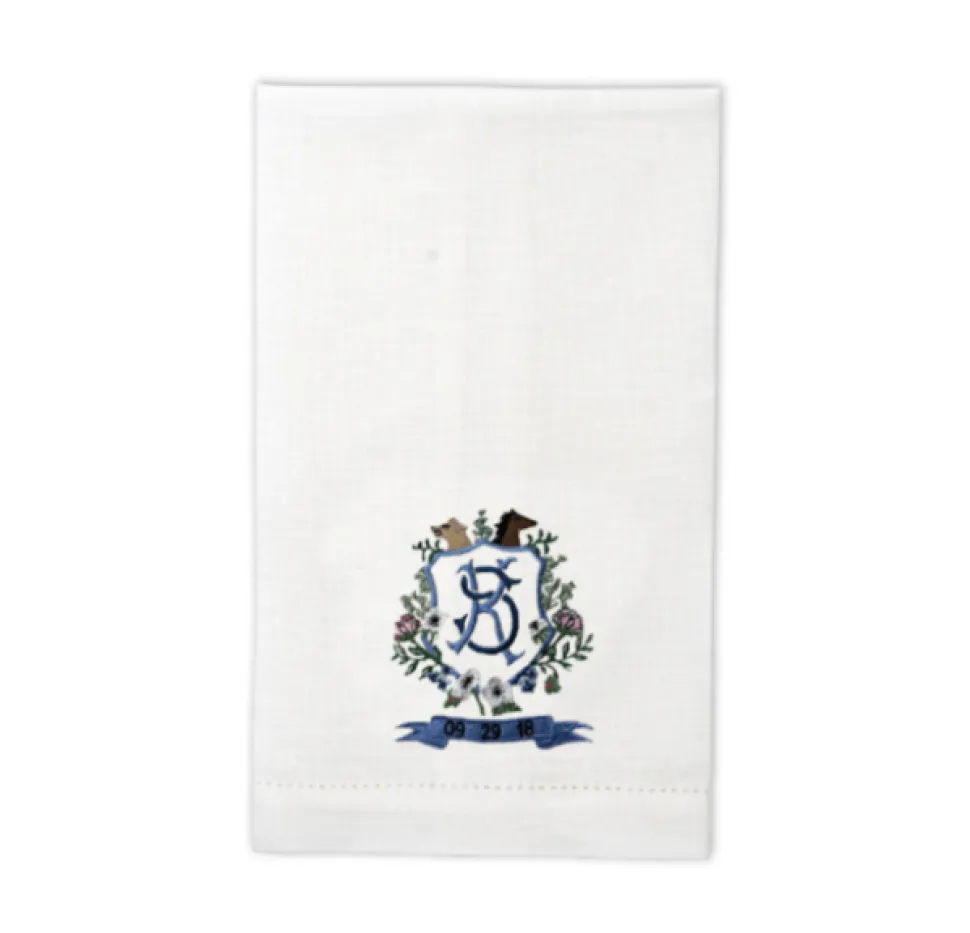 Monogram Linen Guest Towels with Bespoke Art, Set of 2