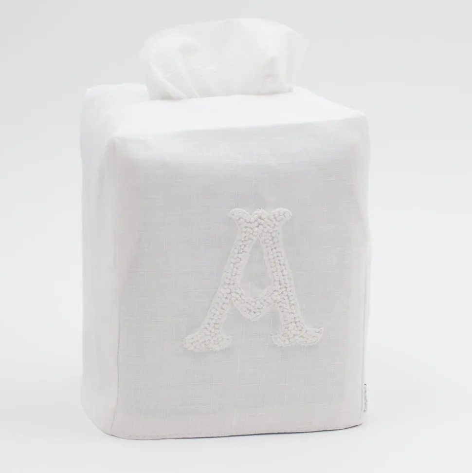 Monogram Nouveau Tissue Box in White on White