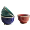 Moroccan Glazed Bowls with Berber Silver Trim, Set of 3