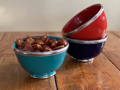 Moroccan Glazed Bowls with Berber Silver Trim, Set of 3