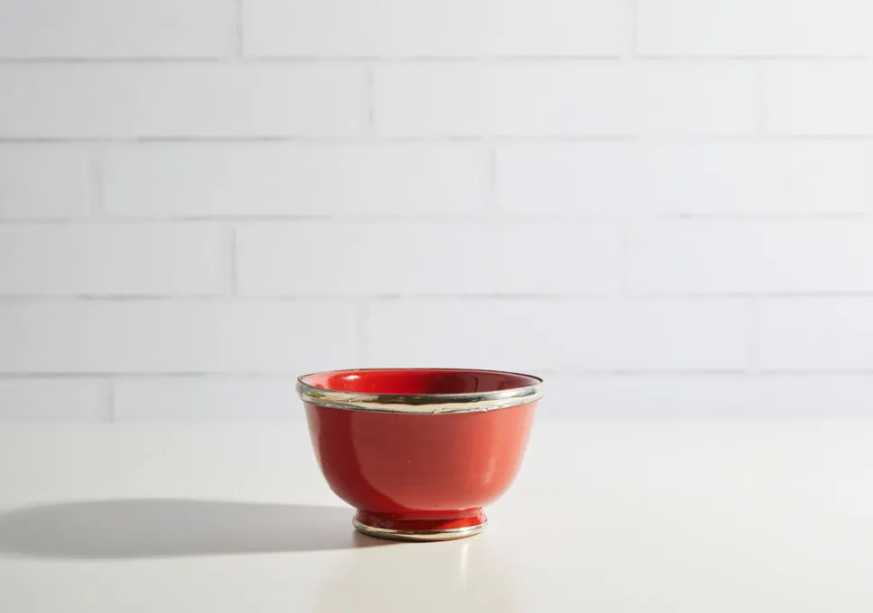 Moroccan Glazed Bowls with Berber Silver Trim, Set of 3
