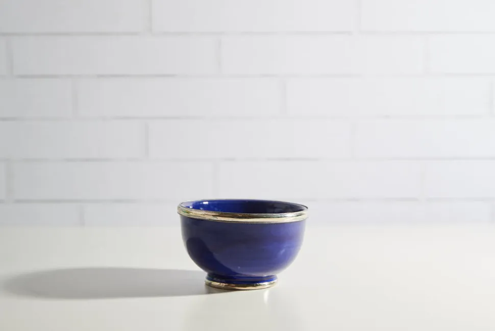 Moroccan Glazed Bowls with Berber Silver Trim, Set of 3