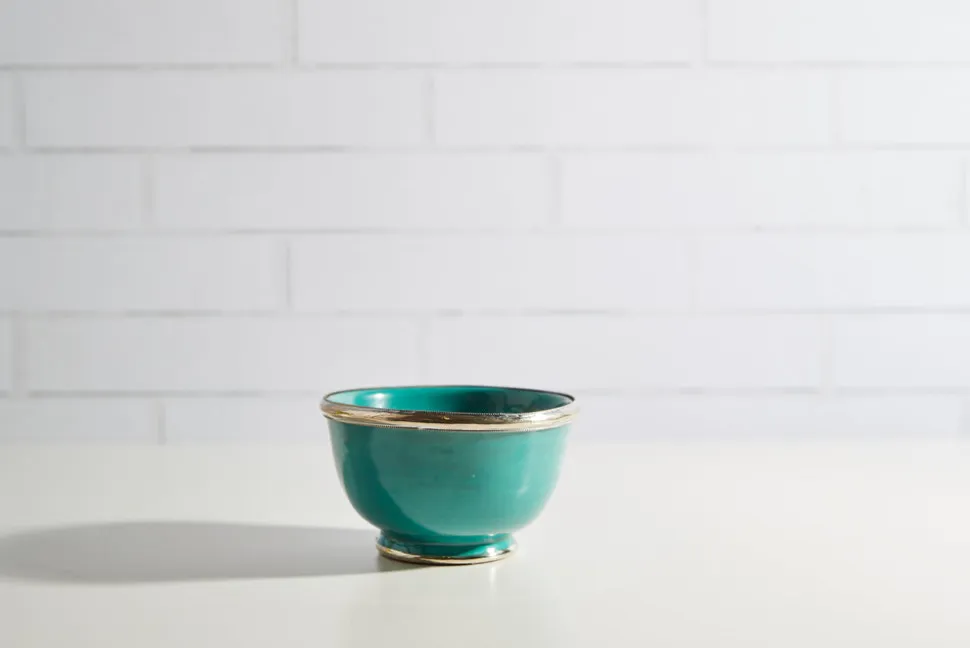 Moroccan Glazed Bowls with Berber Silver Trim, Set of 3