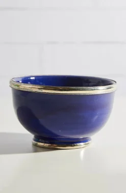 Moroccan Glazed Bowls with Berber Silver Trim, Set of 3