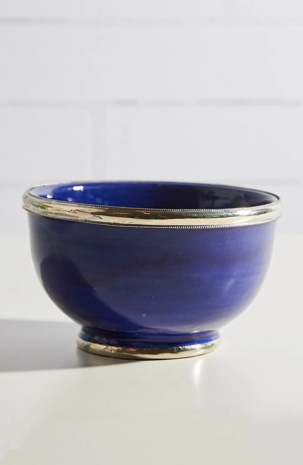 Moroccan Glazed Bowls with Berber Silver Trim, Set of 3