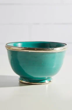 Moroccan Glazed Bowls with Berber Silver Trim, Set of 3