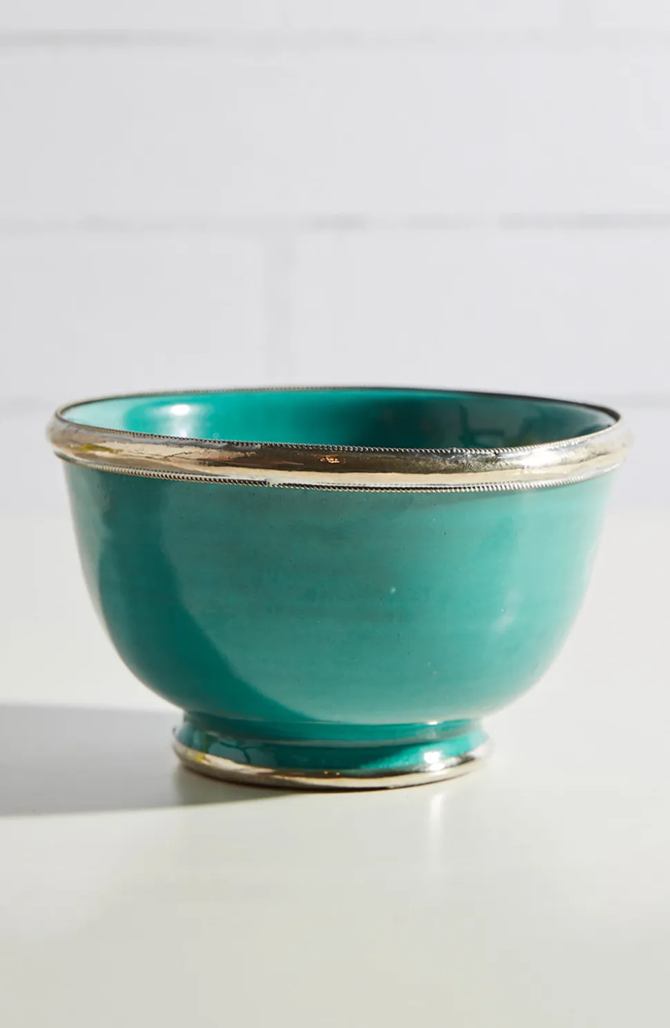 Moroccan Glazed Bowls with Berber Silver Trim, Set of 3