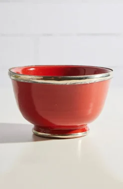 Moroccan Glazed Bowls with Berber Silver Trim, Set of 3