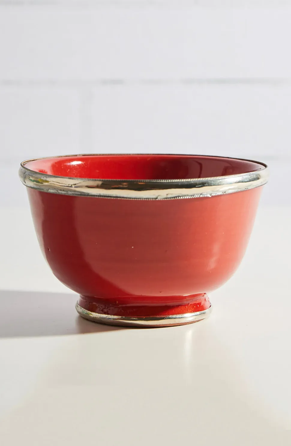 Moroccan Glazed Bowls with Berber Silver Trim, Set of 3