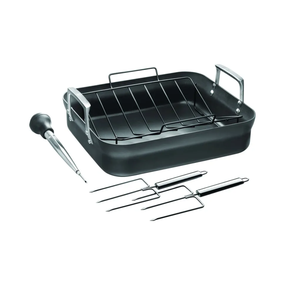 Motion Hard Anodized 16 x 14-inch Aluminum Nonstick Roaster Pan w/ Rack & Tools