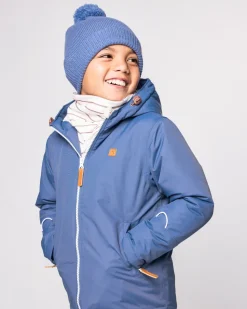 Mountain Blue Knit Winter Hat with Knit Pom
