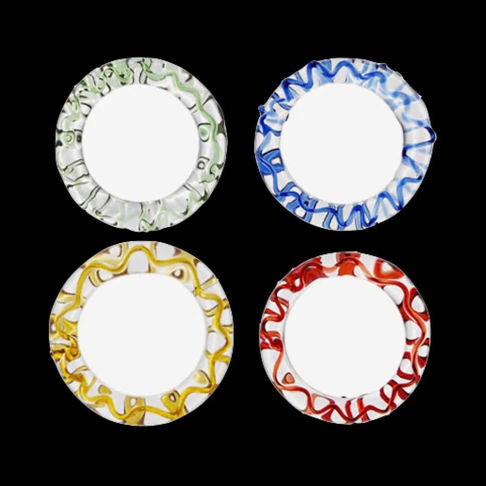Multicolor Squiggle Glass Napkin Rings, Set of 4