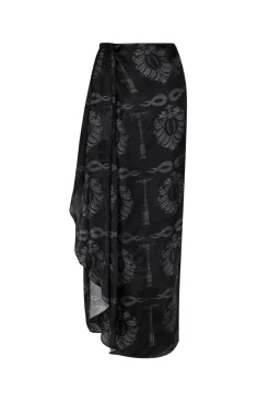 Myanmar Silk Jacquard Midi Skirt in Black