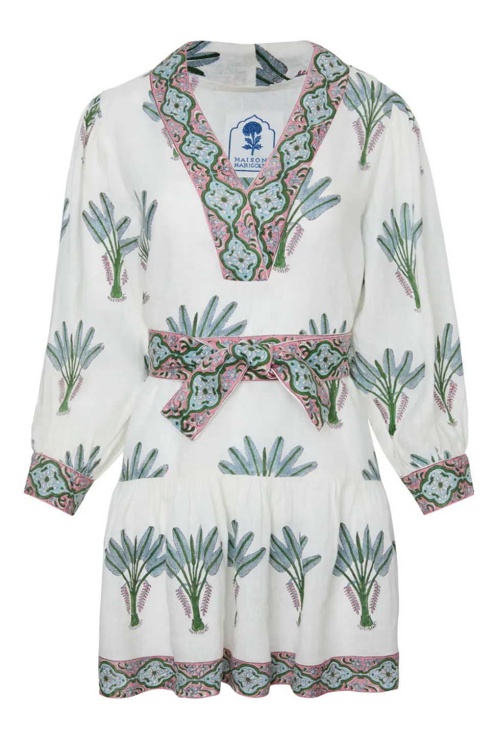 Mykonos Mini Dress in Blue Palm