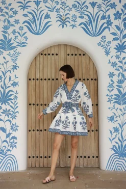 Mykonos Mini Dress in Indigo Flower