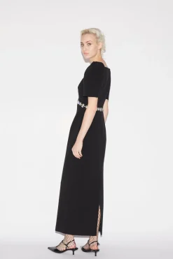 Myrna Dress Black Embellished Crepe