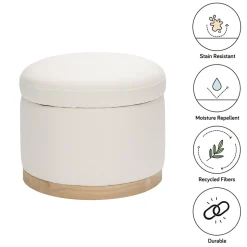 Naka Storage Ottoman in Eco-Performance Fabric | Water Repellent & Stain Resistant in Performance Cream Eco-Weave with Light Wood Base