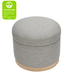 Naka Storage Ottoman in Eco-Performance Fabric | Water Repellent & Stain Resistant in Performance Grey Eco-Weave with Light Wood Base