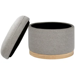 Naka Storage Ottoman in Eco-Performance Fabric | Water Repellent & Stain Resistant in Performance Grey Eco-Weave with Light Wood Base