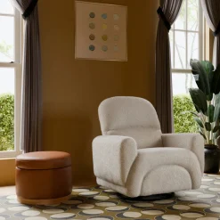 Naka Storage Ottoman in Vegan Leather in Vegan Tan Leather with Light Wood Base