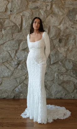 Nash Crochet Lace Boat Neck Wedding Gown