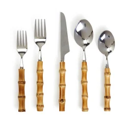 Natural Bamboo Flatware Service Set in Storage Pouch, Set of 20