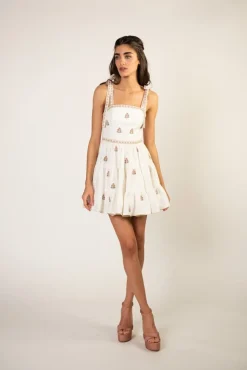 Naz Mini Dress in White & Pink