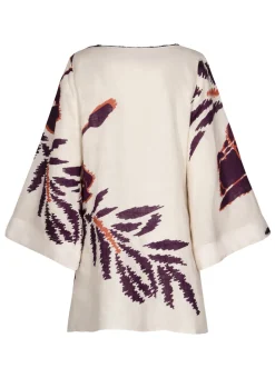 Nazare Linen Mini Tunic Dress in Ecru & Purple Gladiolos