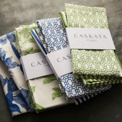 Newport Garden Gate & Pinstripe Blue Kitchen Towels, Mixed Set of 2