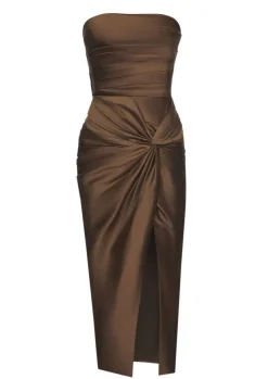 Nikki SIlk Draped Dress in Brown