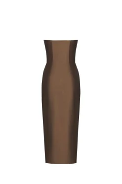Nikki SIlk Draped Dress in Brown