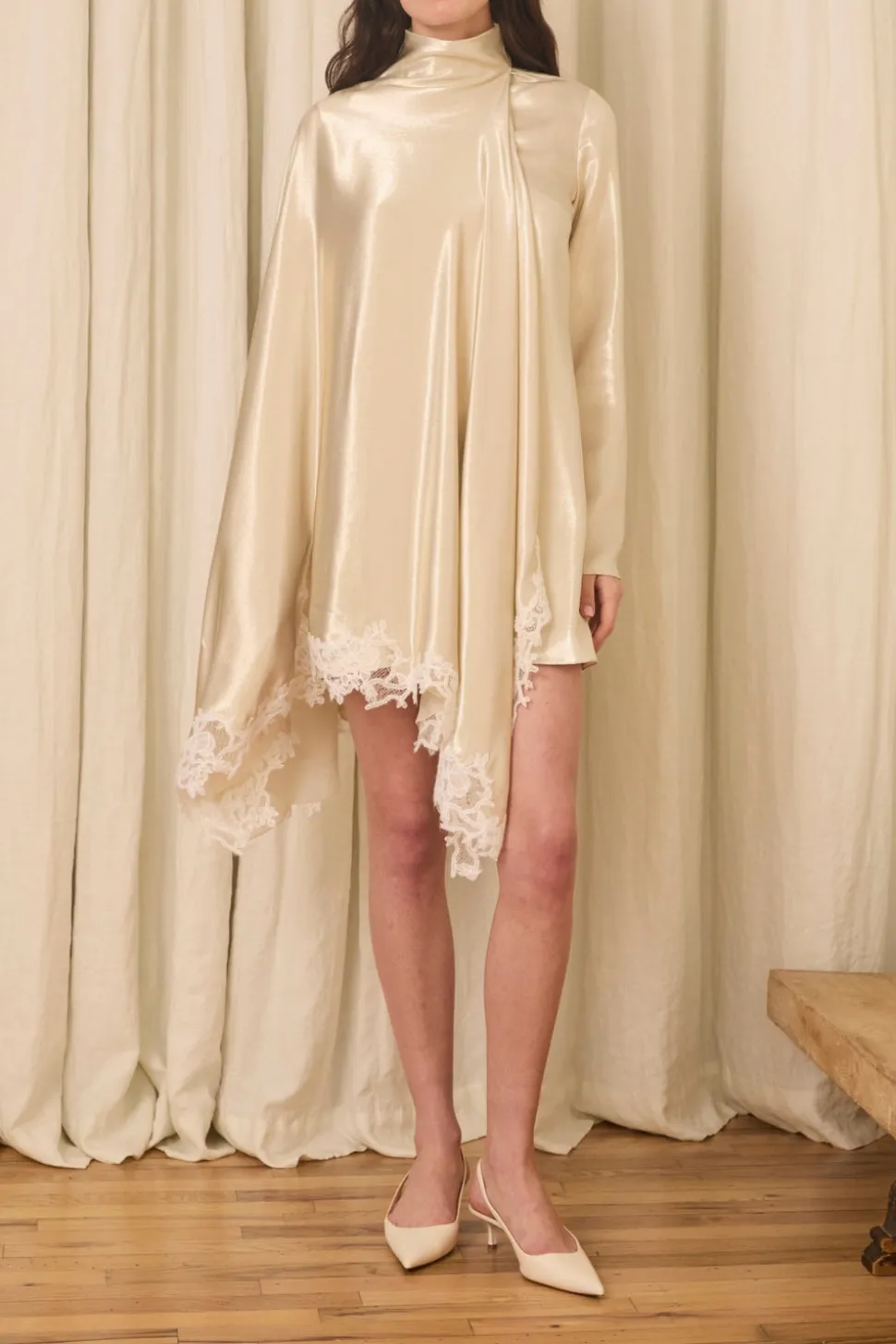Nina Scarf Dress in Lurex with Mohair Lace Trim