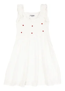 Noa White Cotton Dress with Red Rosebud Embroidery