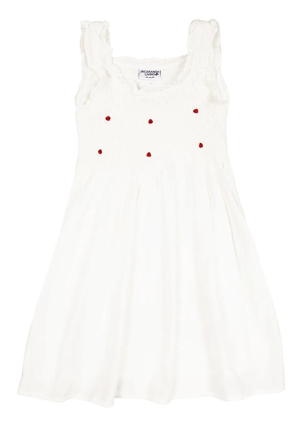 Noa White Cotton Dress with Red Rosebud Embroidery