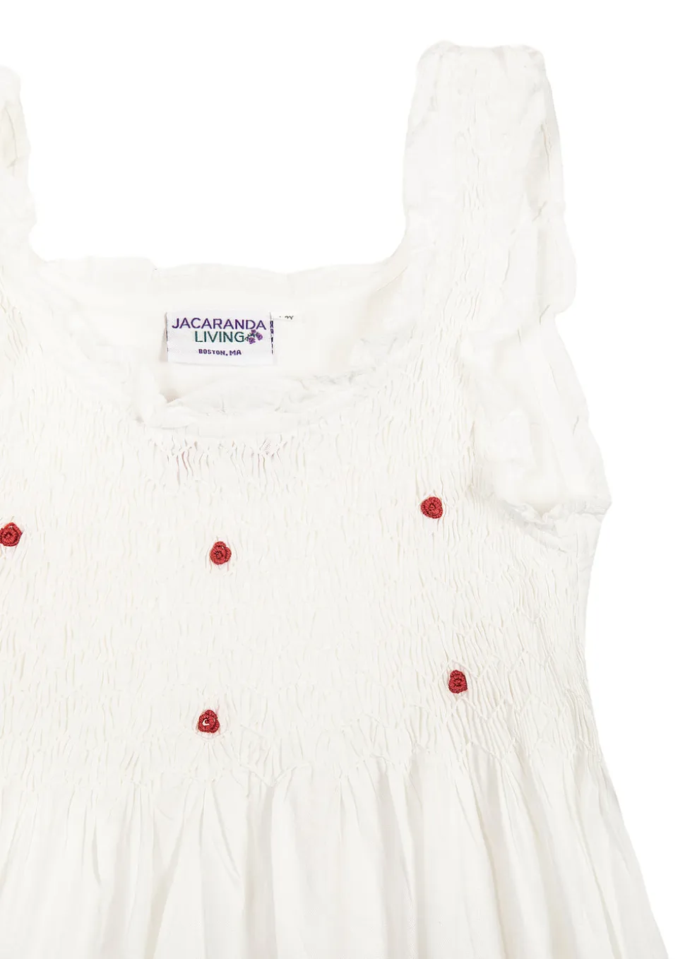 Noa White Cotton Dress with Red Rosebud Embroidery
