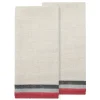 Normandy Natural Tea Towels in Red, Grey, & Black Stripes, Set of 2