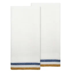 Normandy Tea Towels in Mustard, White, & Blue Stripes, Set of 2