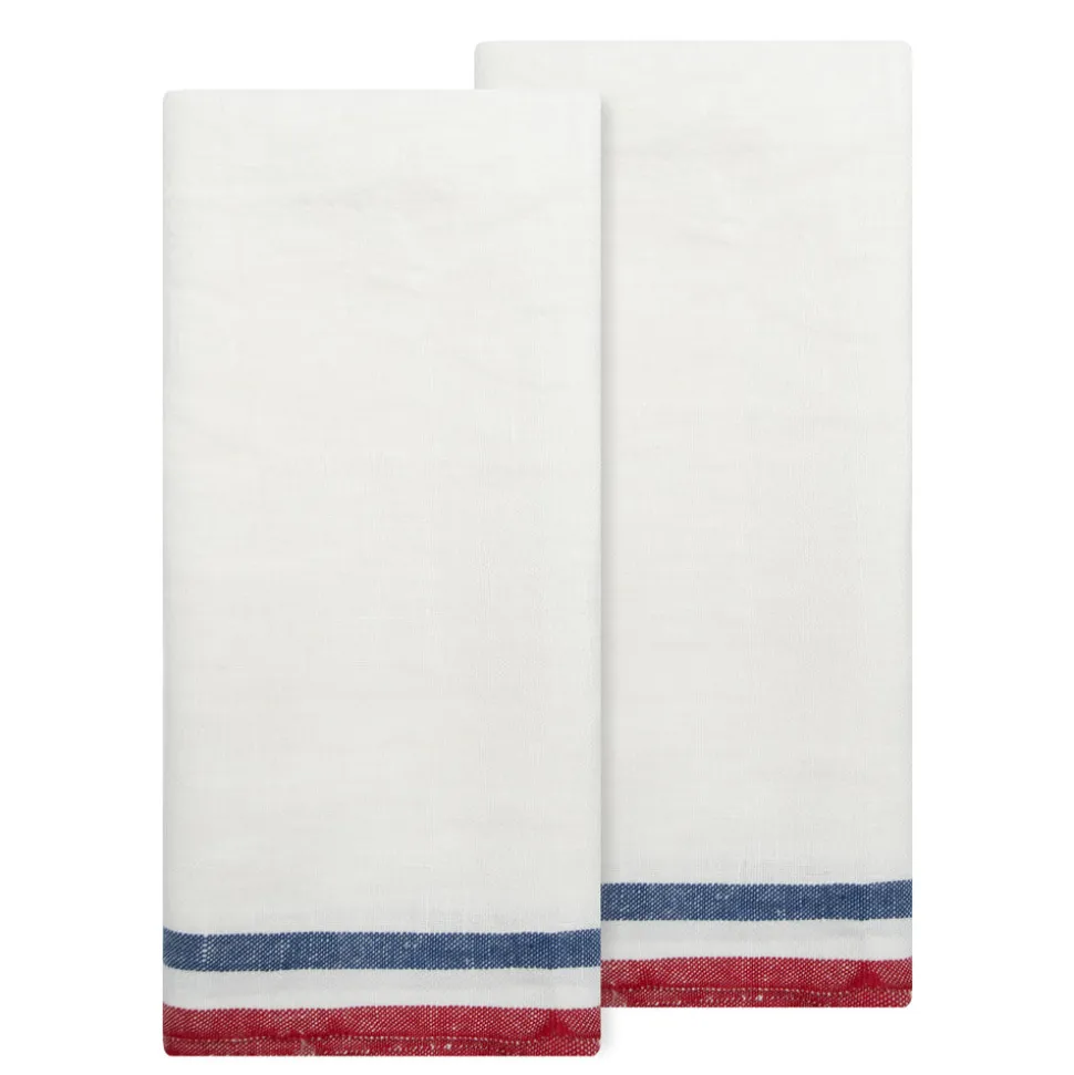 Normandy Tea Towels in Red, White, & Blue Stripes, Set of 2