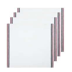 Normandy White Napkins in Red, Grey, & Black Stripes, Set of 4