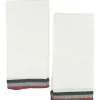 Normandy White Tea Towels in Red, Grey, & Black Stripes, Set of 2