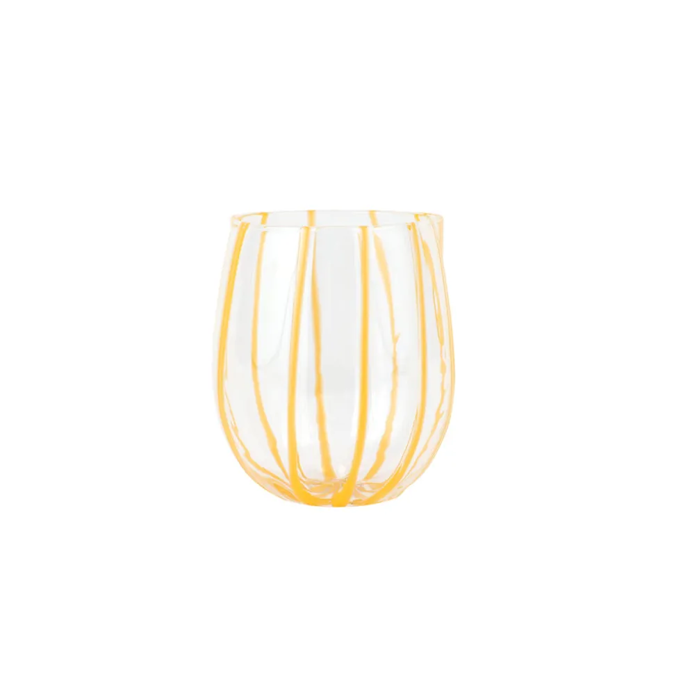 Nuovo Stripe Stemless Wine Glass in Yellow