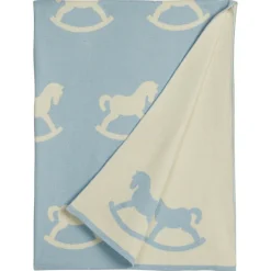 Nursery Blanket in Blue Rocking Horse